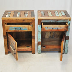 NIRVANA Reclaimed timber Pair of Bedside cabinet lamp tables 45x40x65 cm