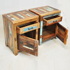 NIRVANA Reclaimed timber Pair of Bedside cabinet lamp tables 45x40x65 cm