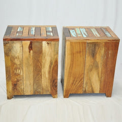 NIRVANA Reclaimed timber Pair of Bedside cabinet lamp tables 45x40x65 cm