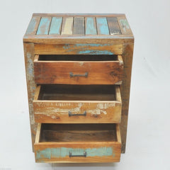 NIRVANA Reclaimed timber 3 Drawer Bedside cabinet lamp table 50x40x65 cm