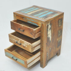 NIRVANA Reclaimed timber 3 Drawer Bedside cabinet lamp table 50x40x65 cm