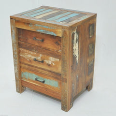 NIRVANA Reclaimed timber 3 Drawer Bedside cabinet lamp table 50x40x65 cm