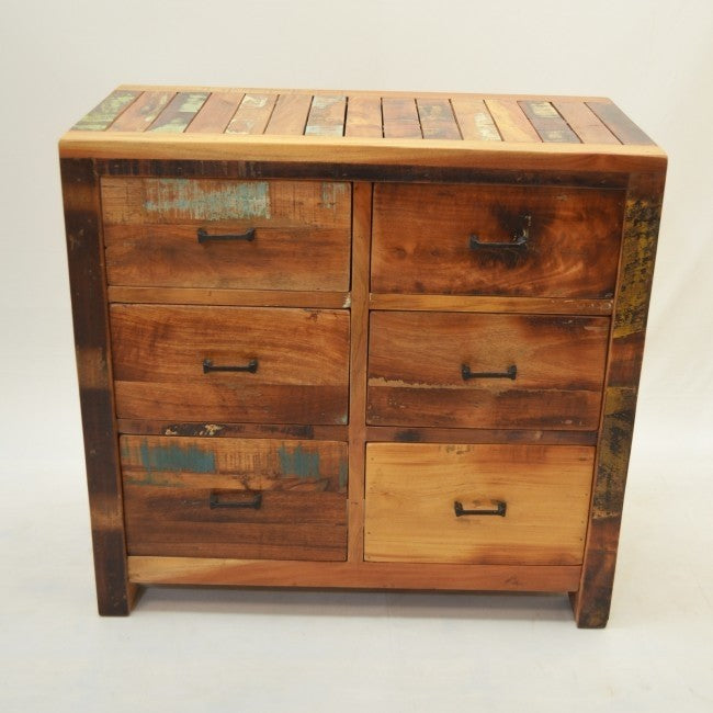 NIRVANA Reclaimed timber Dresser Tallboy Chest of 6 drawers 80x40x80 cm