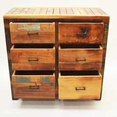 NIRVANA Reclaimed timber Dresser Tallboy Chest of 6 drawers 80x40x80 cm