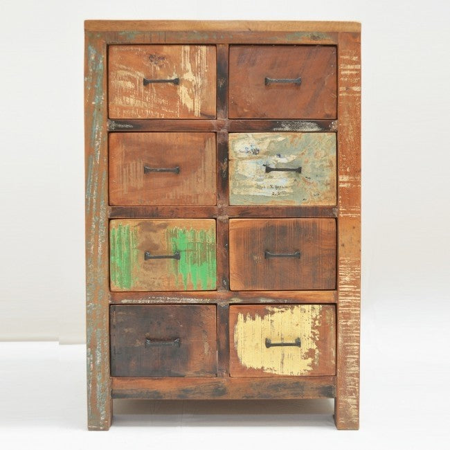 NIRVANA Reclaimed timber Dresser Tallboy Chest of 8 drawers 62x40x94 cm