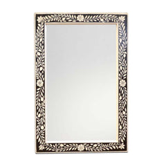 Bone Inlay Floral Pattern Mirror Frame