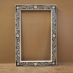 Bone Inlay Floral Pattern Mirror Frame