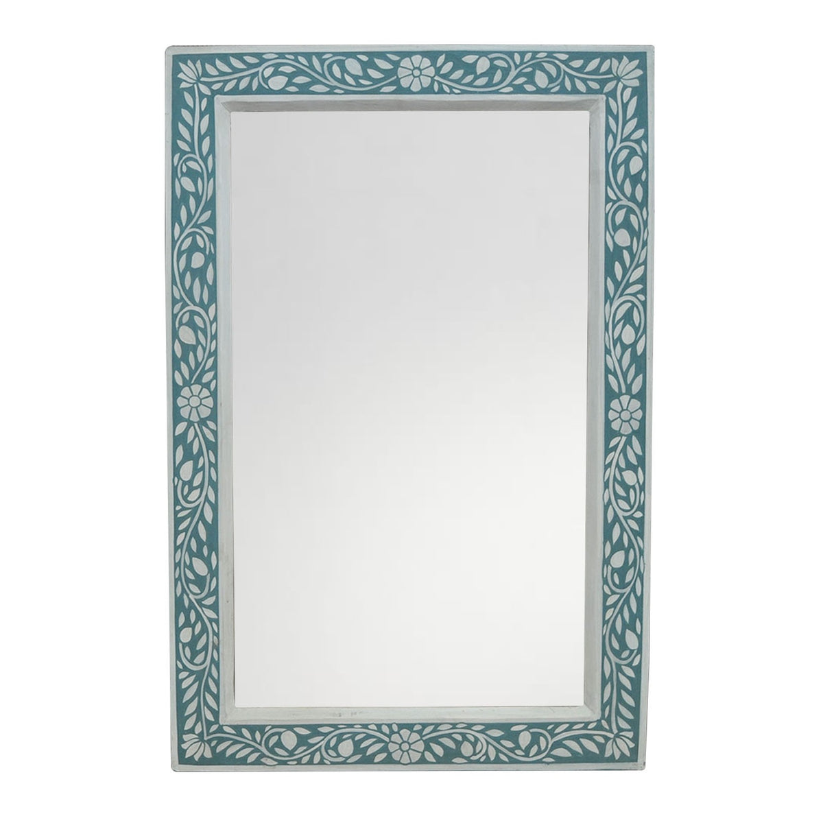 Bone Inlay Floral Pattern Mirror Frame