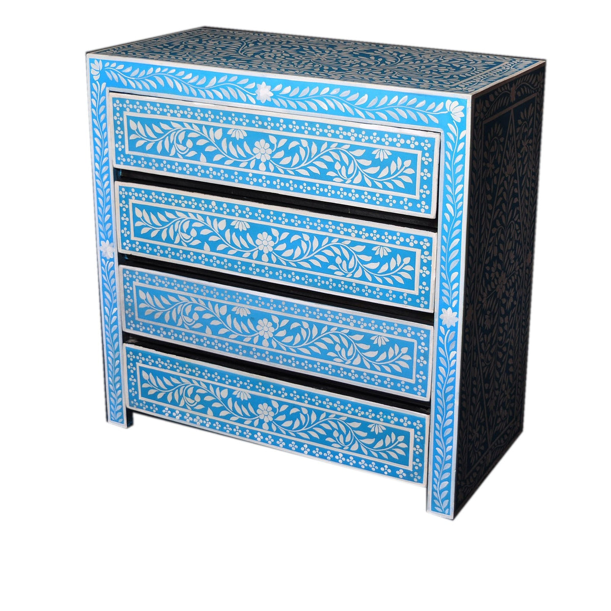 Bone Inlay Floral Pattern Chest of Drawer