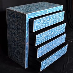 Bone Inlay Floral Pattern Chest of Drawer