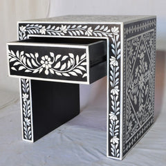 Bone Inlay Floral Pattern Bedside Table