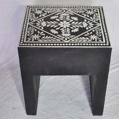 Bone Inlay Floral Pattern Bedside Table