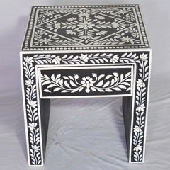 Bone Inlay Floral Pattern Bedside Table