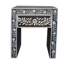 Bone Inlay Floral Pattern Bedside Table