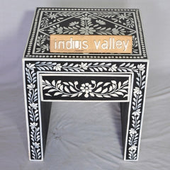 Bone Inlay Floral Pattern Bedside Table