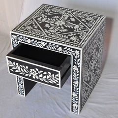 Bone Inlay Floral Pattern Bedside Table