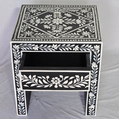 Bone Inlay Floral Pattern Bedside Table