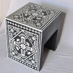 Bone Inlay Floral Pattern Bedside Table