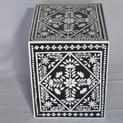 Bone Inlay Floral Pattern Bedside Table