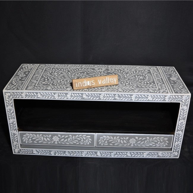 Bone Inlay Floral Pattern TV Unit Grey