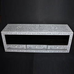 Bone inlay Grey Floral 3 Drawer TV Unit