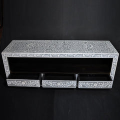 Bone inlay Grey Floral 3 Drawer TV Unit