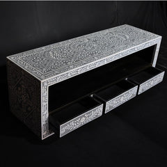 Bone inlay Grey Floral 3 Drawer TV Unit