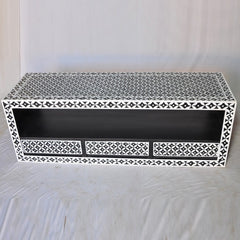 Bone Inlay Star Geometrical pattern Black 3 Drawer TV Unit