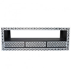 Bone Inlay Star Geometrical pattern Black 3 Drawer TV Unit