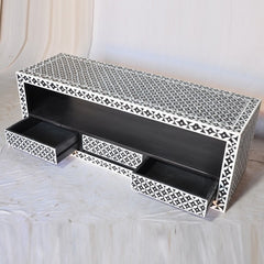 Bone Inlay Star Geometrical pattern Black 3 Drawer TV Unit