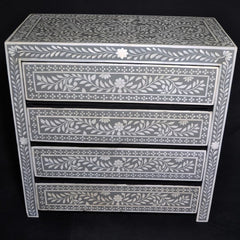 Bone inlay Grey Floral Chest of Drawer