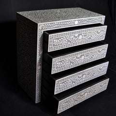 Bone inlay Grey Floral Chest of Drawer