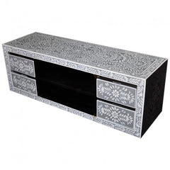 Bone inlay Grey Floral 4 Drawer TV Unit