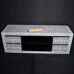 Bone inlay Grey Floral 4 Drawer TV Unit