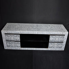 Bone inlay Grey Floral 4 Drawer TV Unit