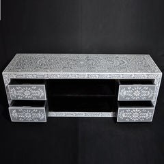 Bone inlay Grey Floral 4 Drawer TV Unit