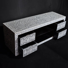 Bone inlay Grey Floral 4 Drawer TV Unit