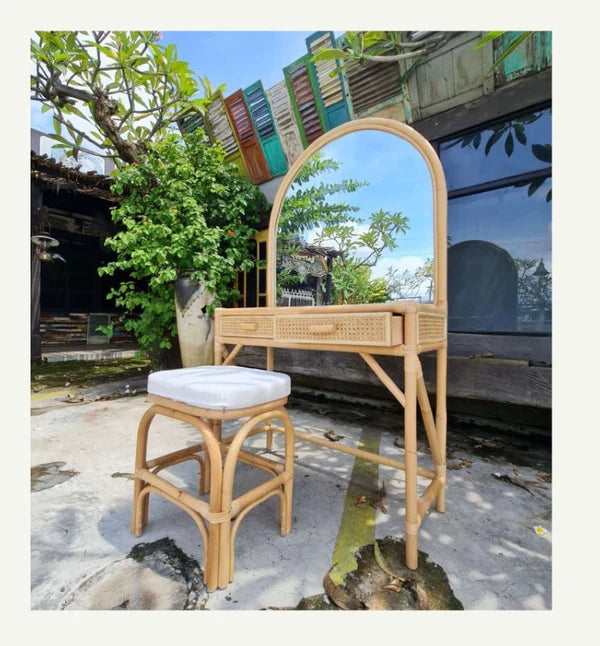 Handmade Rattan Dressing Table With Stool