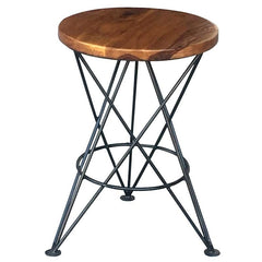 Takat Metal Jali Natural Solid Wood Small Star Bar Stool