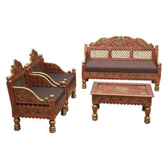 Indian Furniture Classic Vintage folk carved traditional Sofa Set with Center table