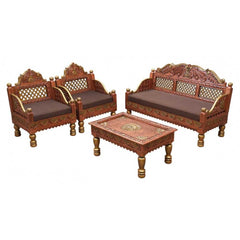 Indian Furniture Classic Vintage folk carved traditional Sofa Set with Center table