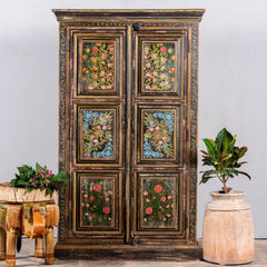 Avani Solid Mango Wood Indian Hand Carved Wardrobe Cabinet Almirah Antique style Pantry Painted V27