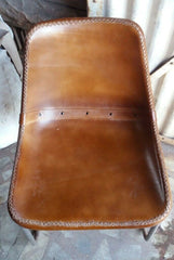 Aged Leather Iron Dining Chair