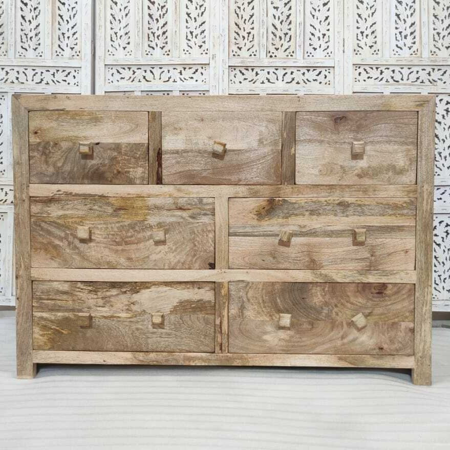 Handmade Indian Furniture Mango Wood Chest of Drawers Natural Finish