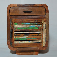 SALVAGE Reclaimed Wood 1 Door 1 Drawer Lamp Table Multicolour 45x40x60cm