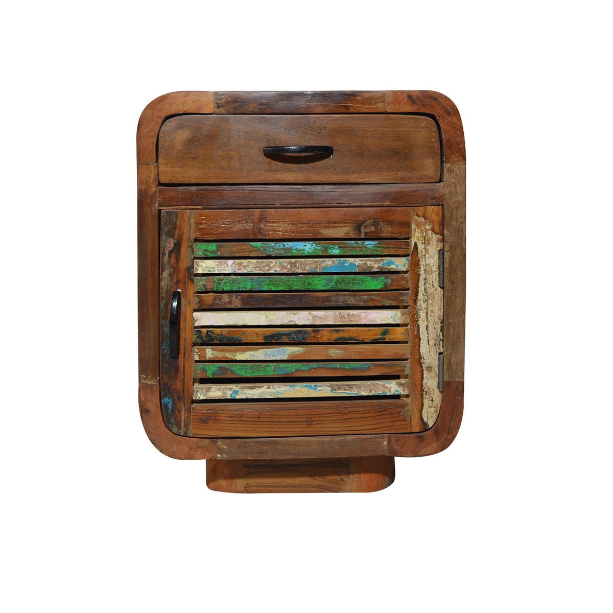 SALVAGE Reclaimed Wood 1 Door 1 Drawer Lamp Table Multicolour 45x40x60cm