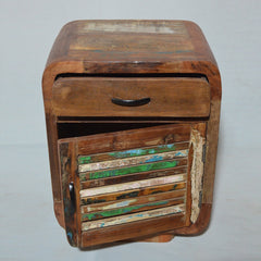 SALVAGE Reclaimed Wood 1 Door 1 Drawer Lamp Table Multicolour 45x40x60cm