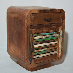 SALVAGE Reclaimed Wood 1 Door 1 Drawer Lamp Table Multicolour 45x40x60cm