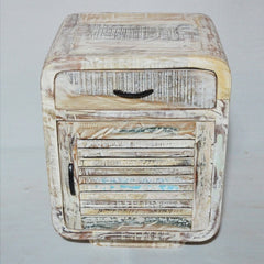 SALVAGE Reclaimed Recycled boat wood White Lamp Table 45x40x60cm