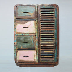 SALVAGE Reclaimed Timber Cabinet Chest of Drawer Multicolour 80x40x120cm